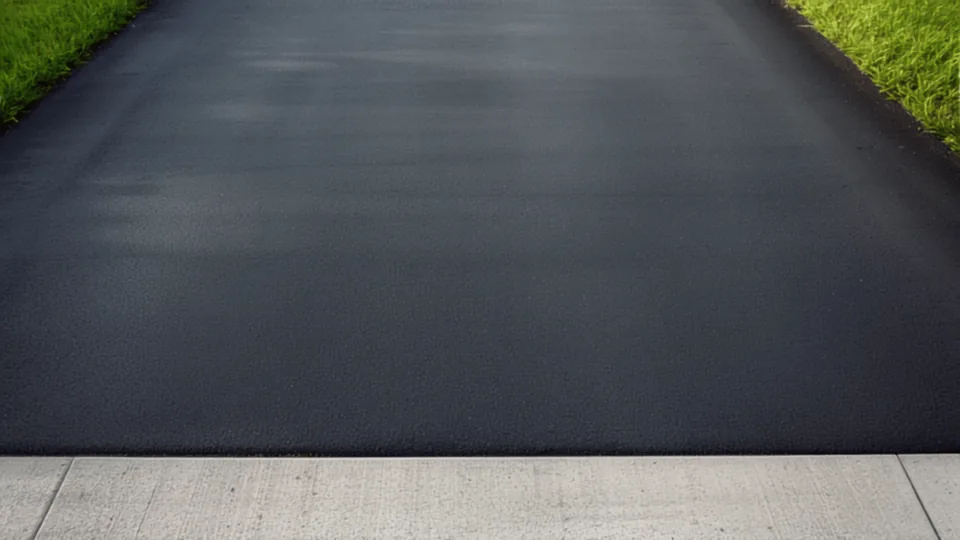 Freshly sealed asphalt surface drying to an even matt black with a defined edge line